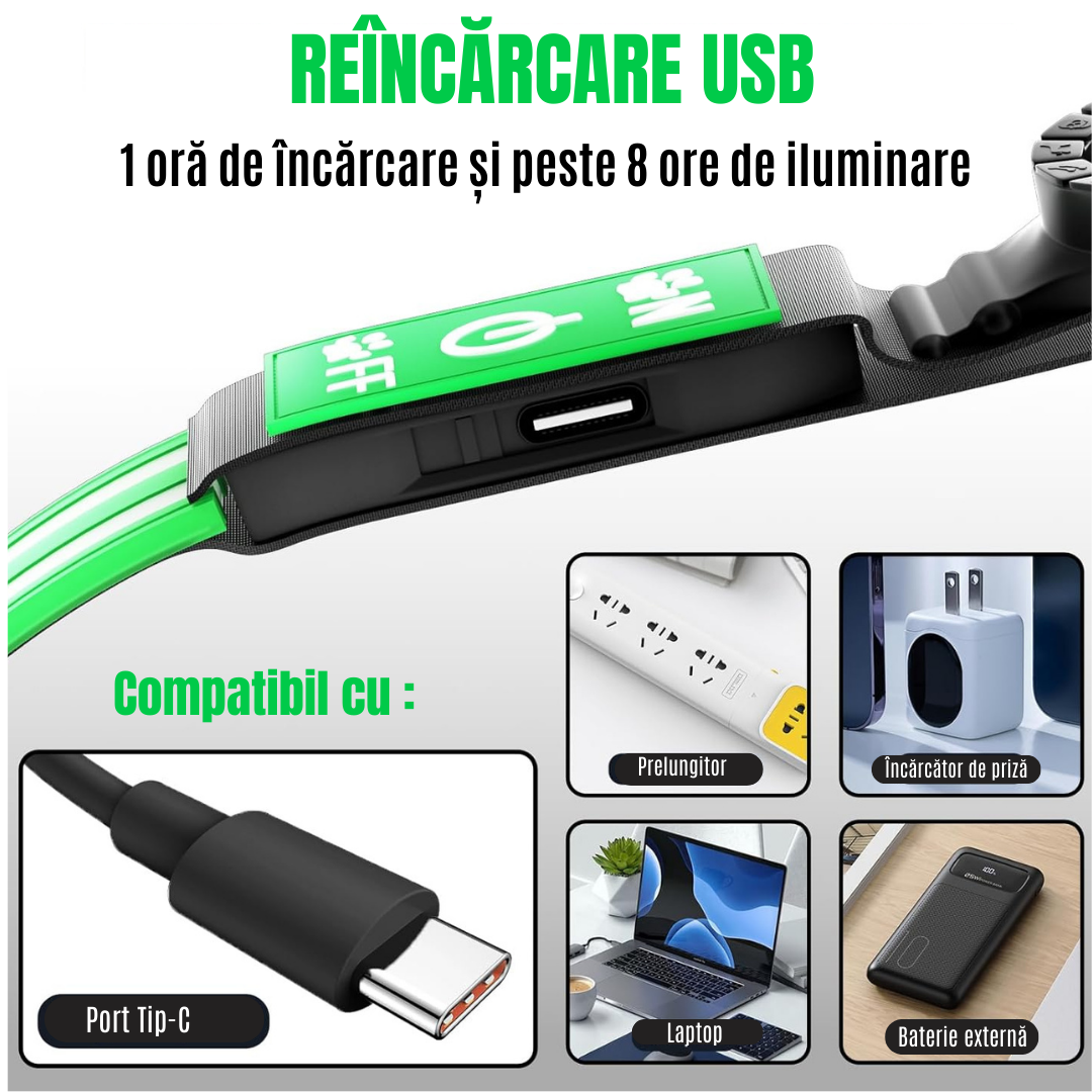 Colier LED pentru câini, cu suport pentru GPS (AirTag)